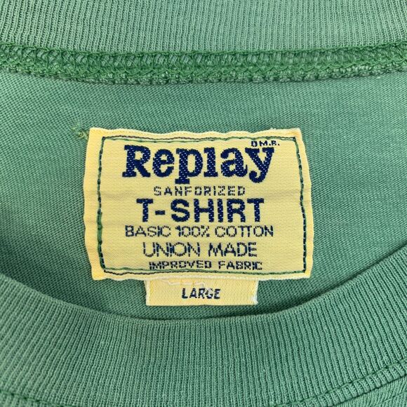 Replay Basic T Shirt Mens L Large Green Sanforized Cotton Union Made In USA Tee - Picture 5 of 16